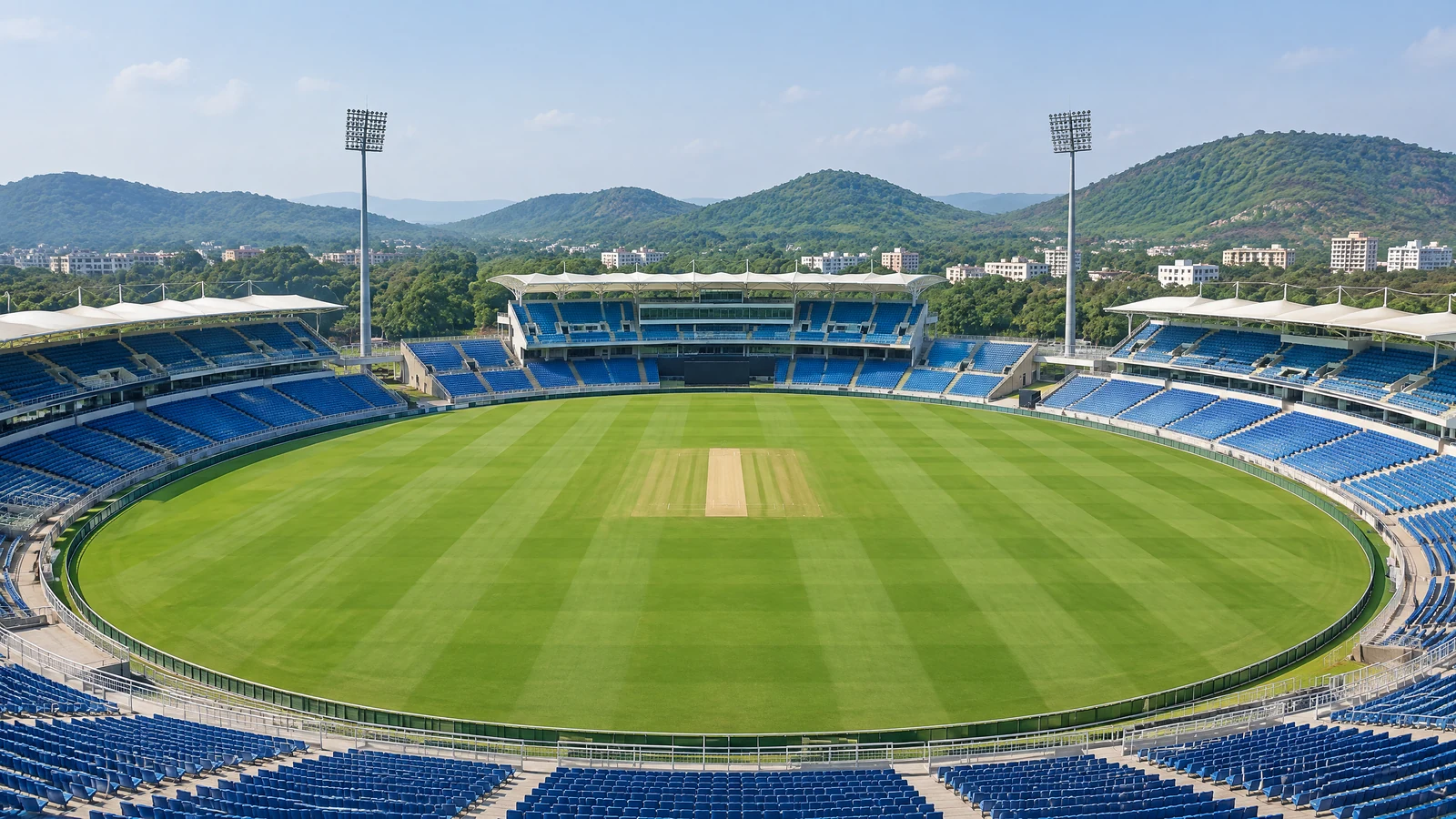 ACA–VDCA Cricket Stadium in Visakhapatnam with surrounding green hills