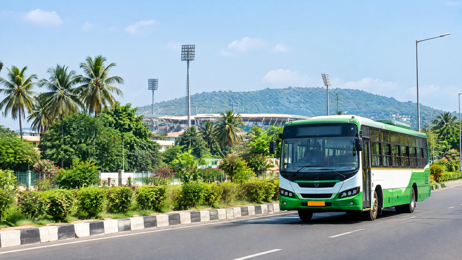 City bus travelling near ACA–VDCA Cricket Stadium in Visakhapatnam
