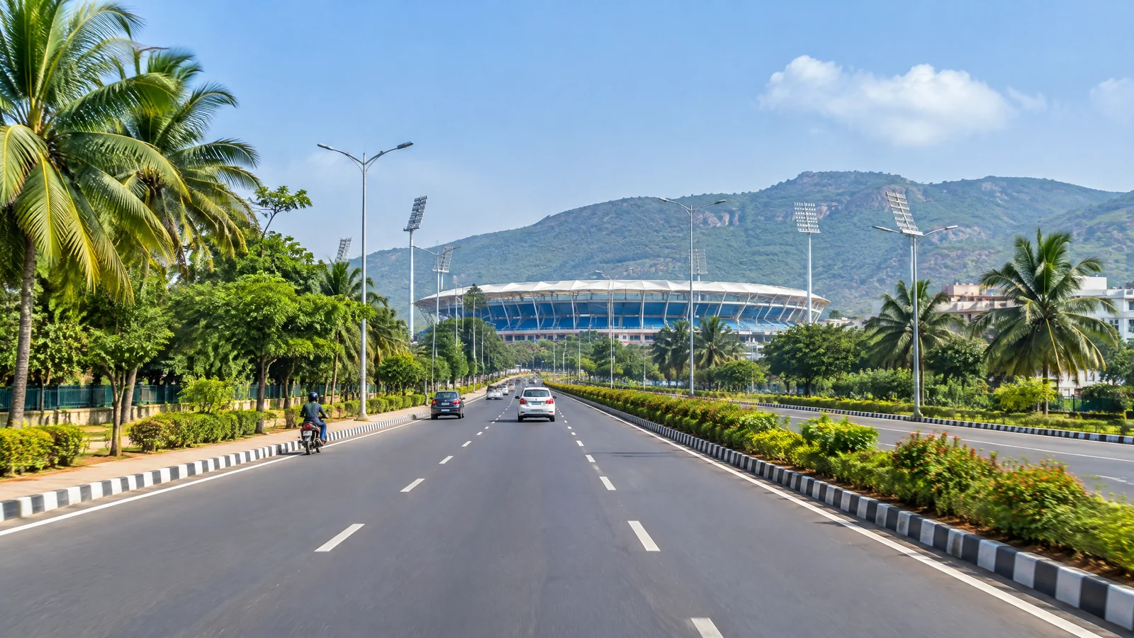 Approach road leading towards ACA–VDCA Cricket Stadium