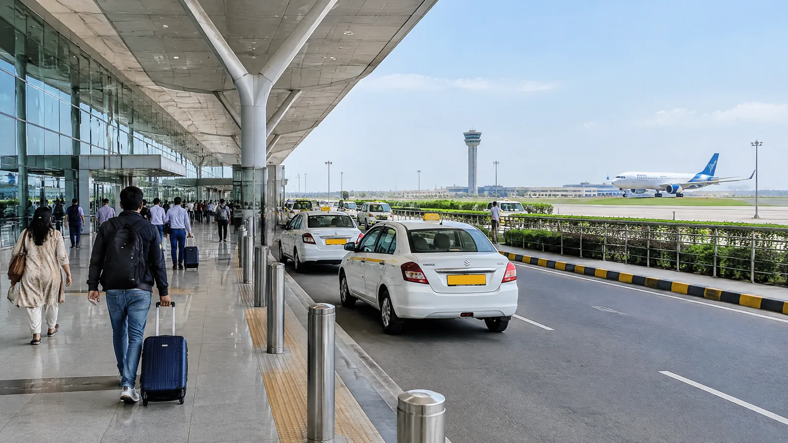 Airport terminal and authorised taxis for travel toward Lahli