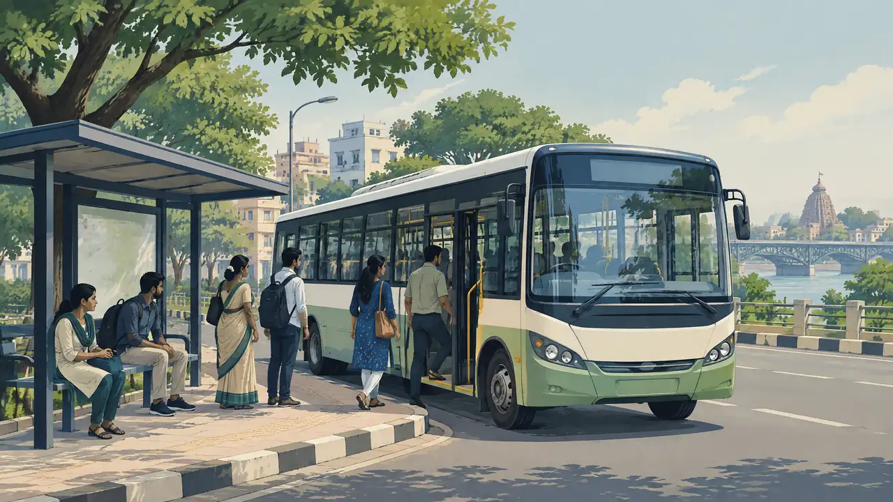 Barabati Stadium travel guide — bus editorial illustration