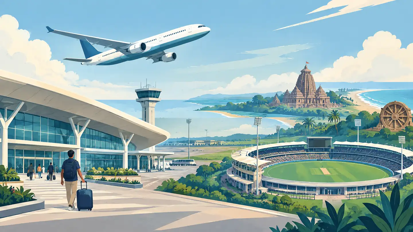 Barabati Stadium travel guide — flight editorial illustration