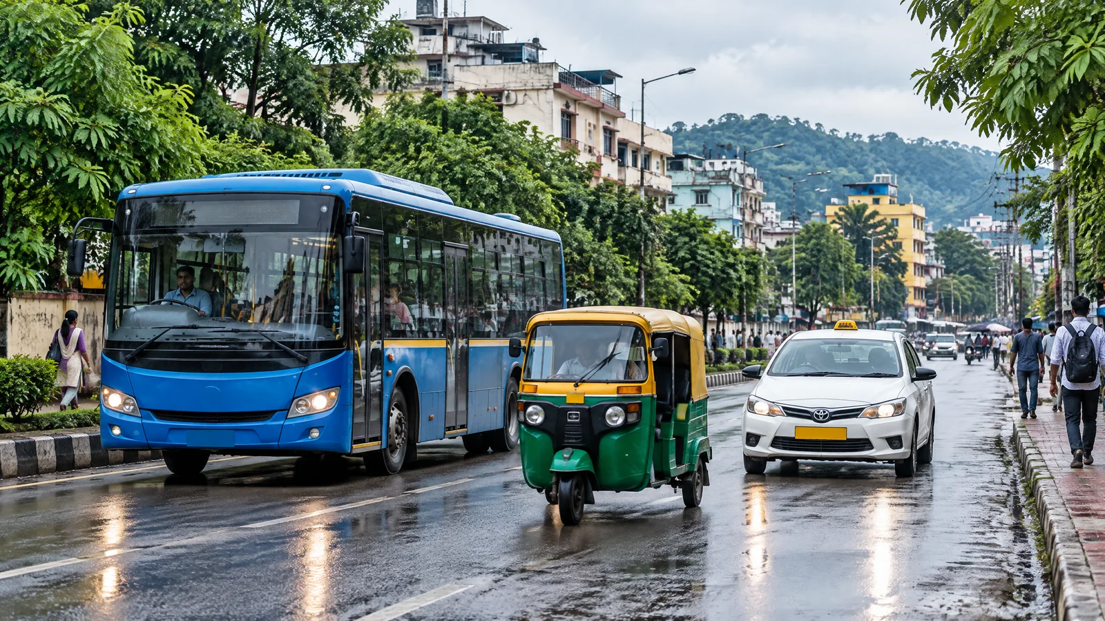 City bus, taxi and auto-rickshaw for local travel in Guwahati