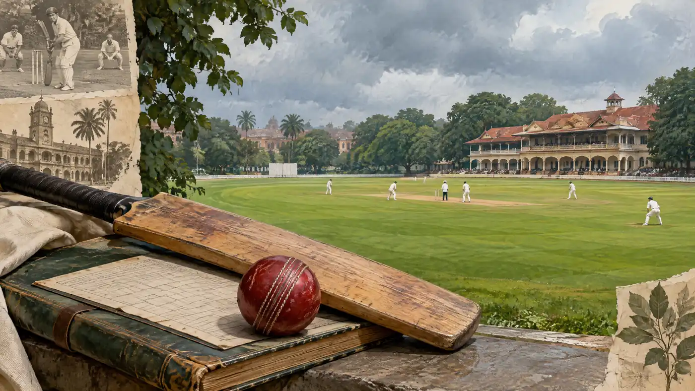 Editorial illustration representing first-class cricket history at Daly College Ground