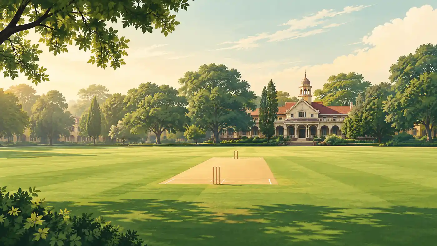 Daly College Ground, Indore · original editorial illustration