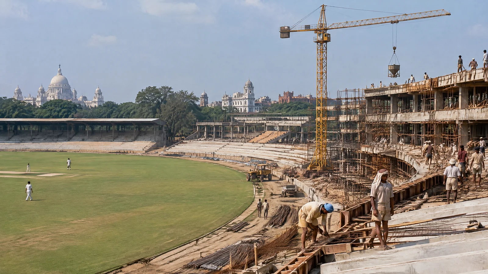 Editorial historical view of Eden Gardens reconstruction during the 1970s and 1980s