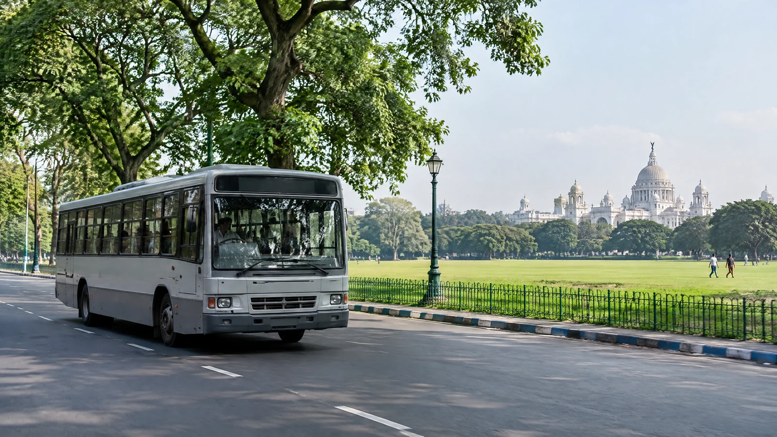 City bus travelling through Kolkata near the Maidan