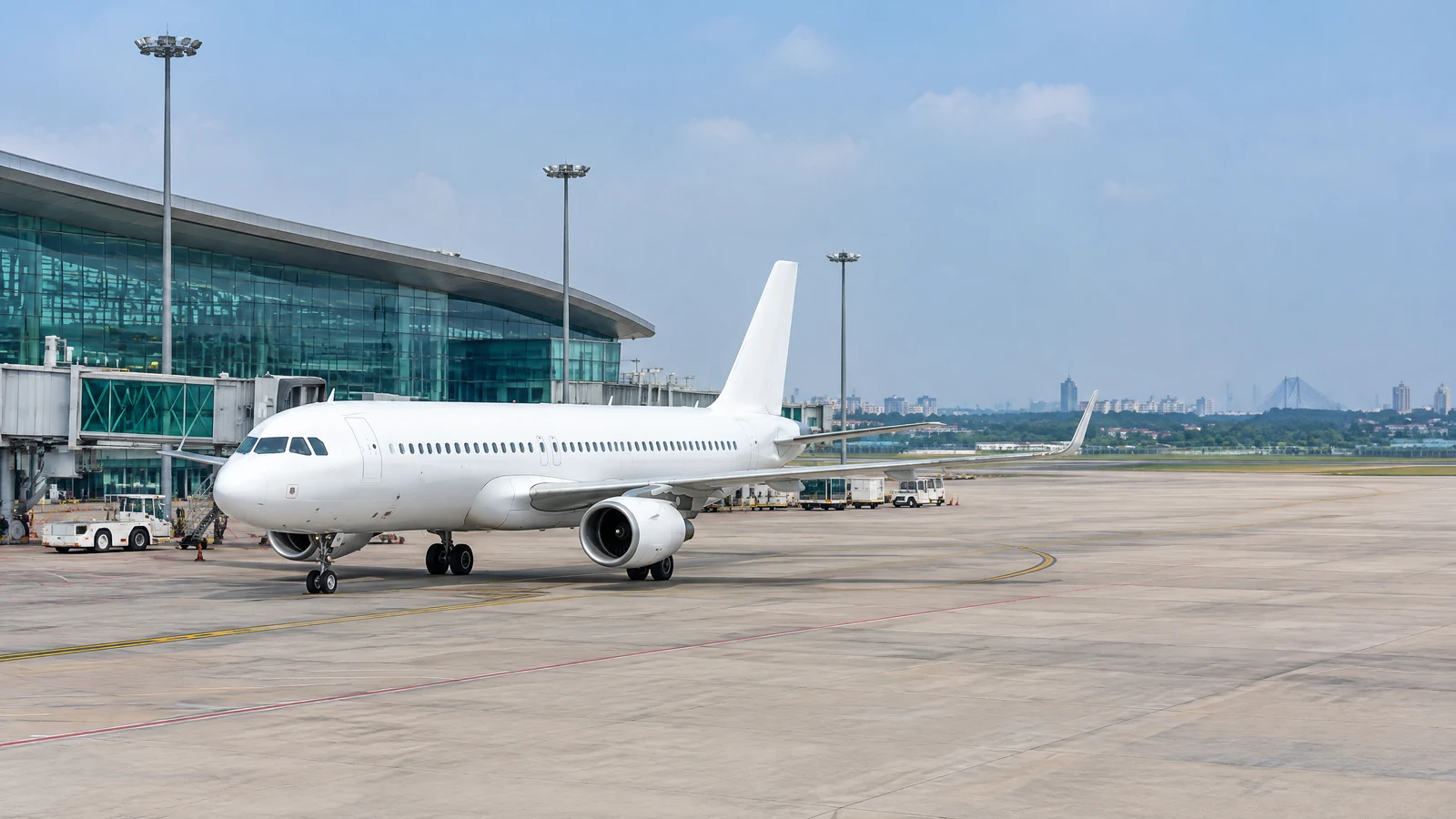 Passenger aircraft at Kolkata airport in daylight