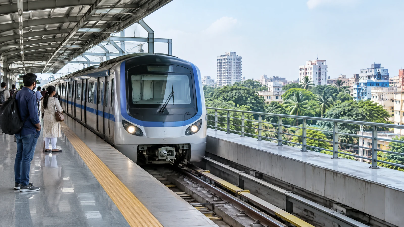 Kolkata Metro train at a clean city station