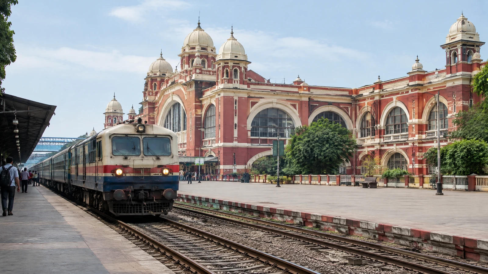 Passenger train approaching a major Kolkata railway terminal