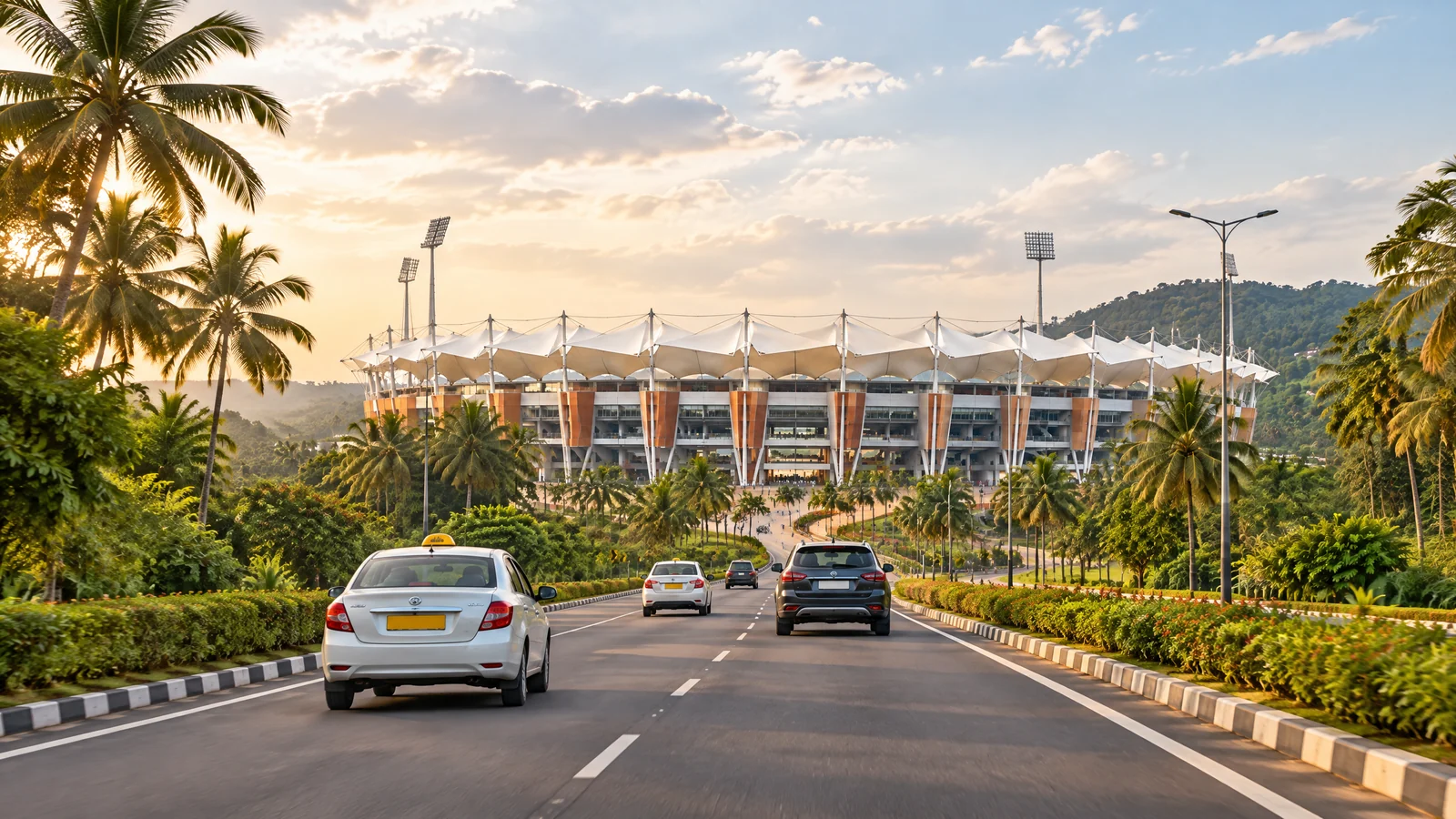 Road approach to Greenfield International Stadium in Karyavattom Thiruvananthapuram