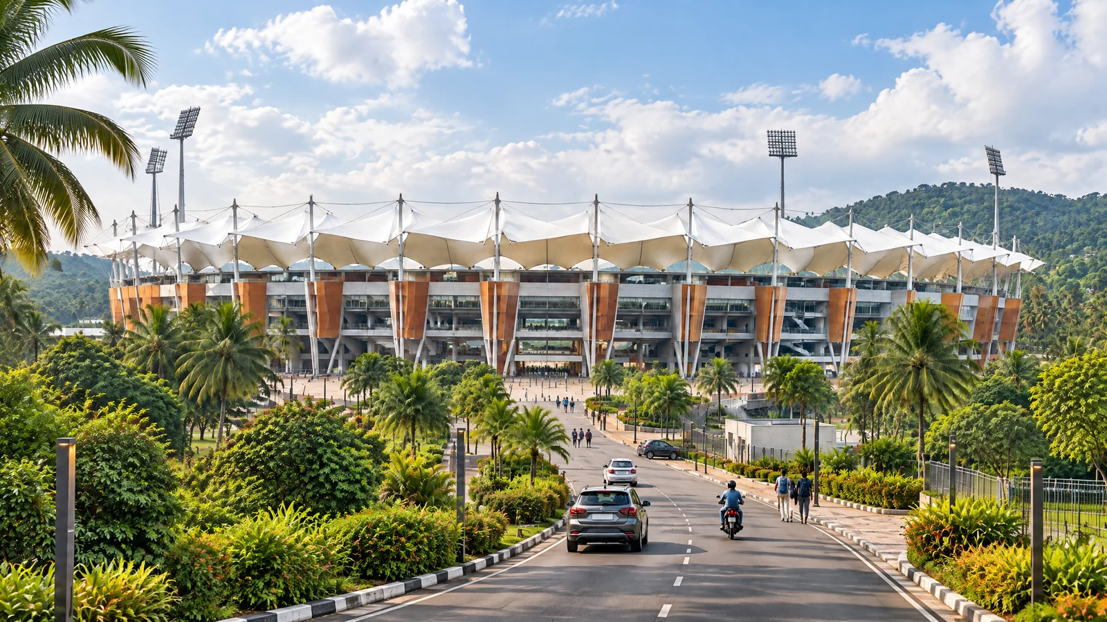 Greenfield Stadium Trivandrum entrance and road approach in Karyavattom