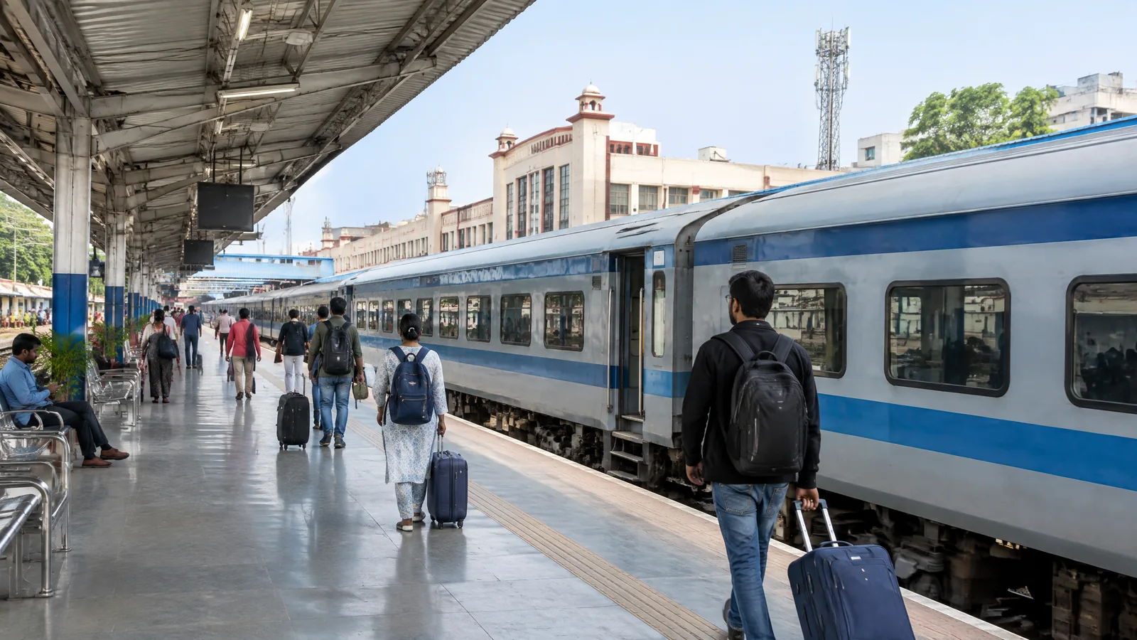 Passenger train at Indore Junction for travel to Holkar Stadium