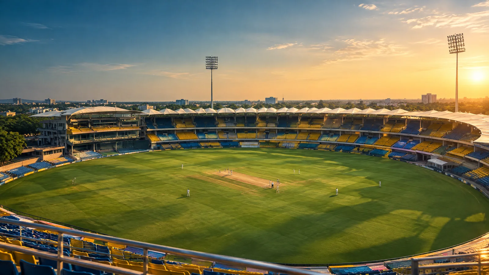 Holkar Stadium Indore records and stats with the cricket pitch and seating bowl