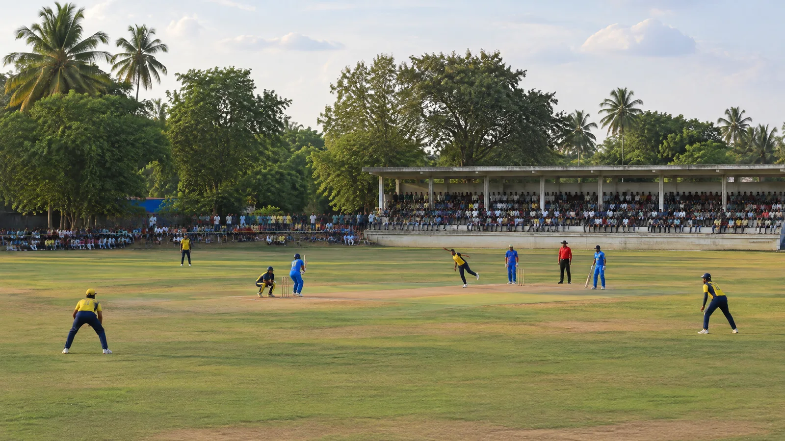 A domestic T20 crowd at a modest South Tamil Nadu cricket ground