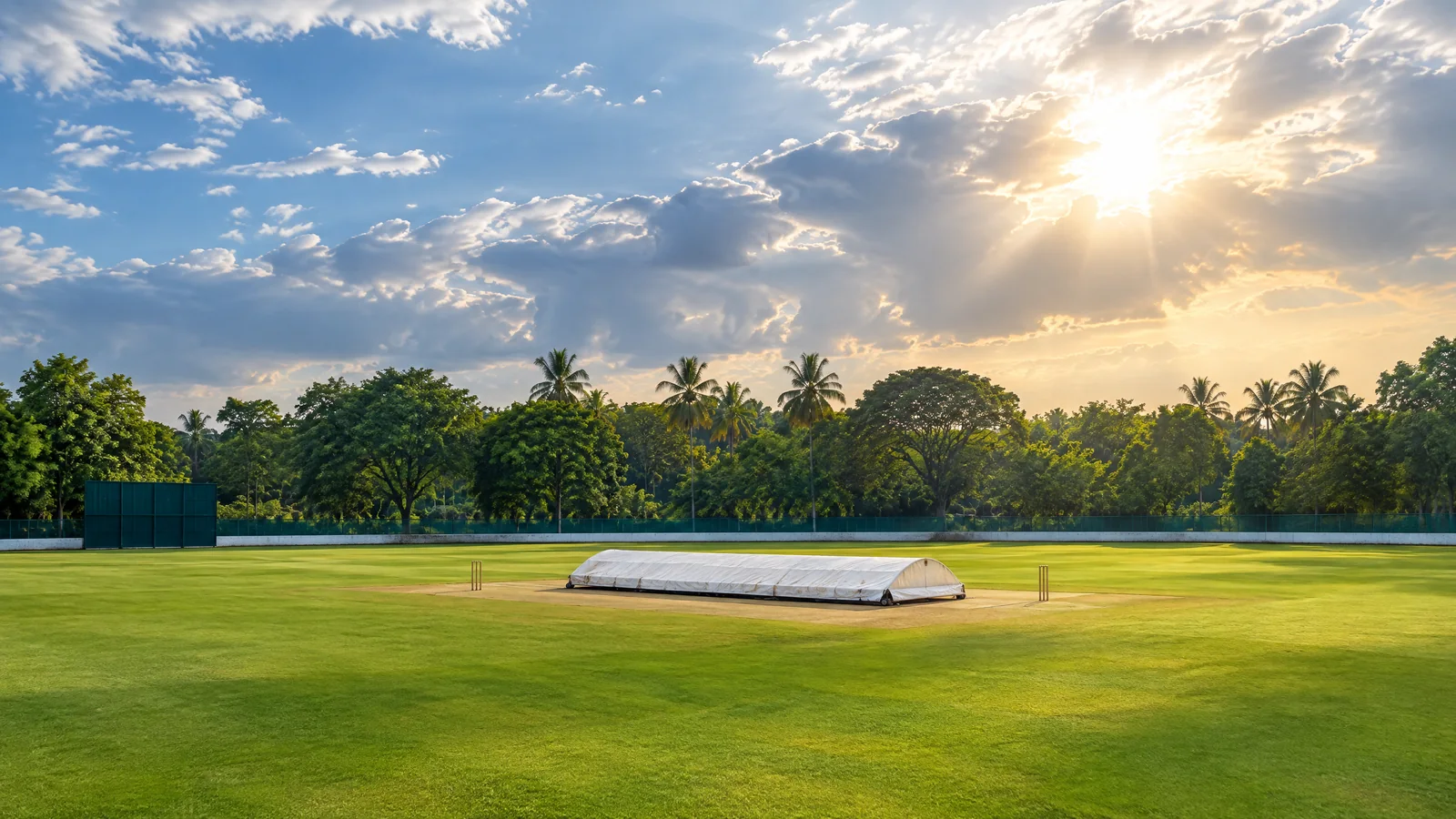 Cricket pitch under changing skies in Tirunelveli