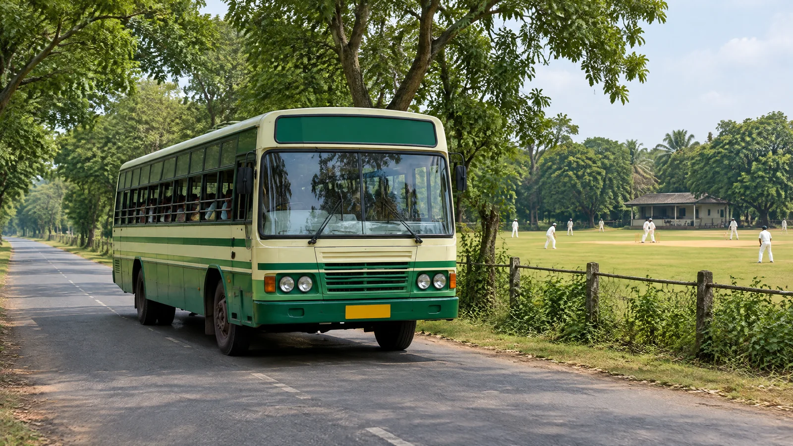 Unbranded local bus on a South Tamil Nadu road