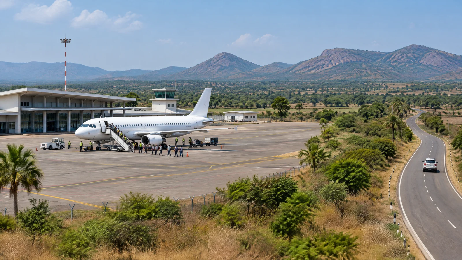 Unbranded aircraft at a regional airport in South India