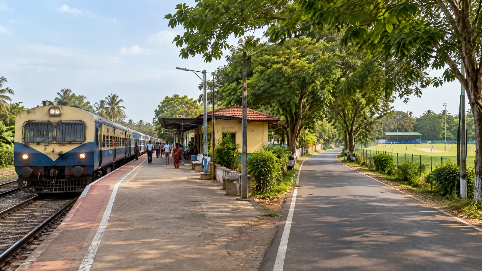 Passenger train at a small South Tamil Nadu railway station