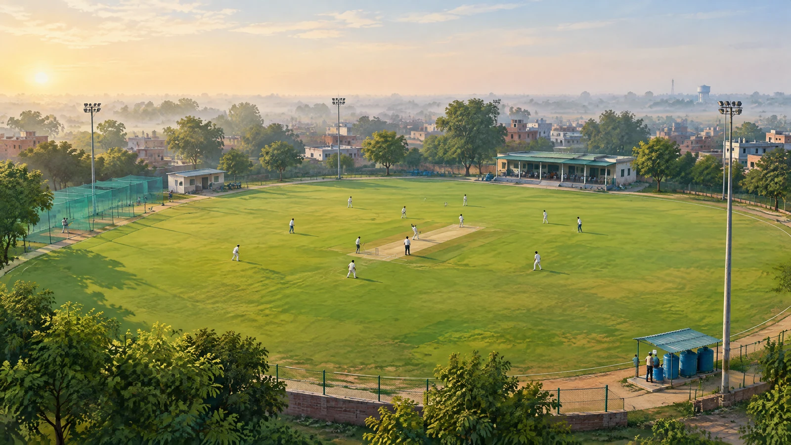 Editorial illustration of Indian Cricket Ground Sikhrani in Ghaziabad
