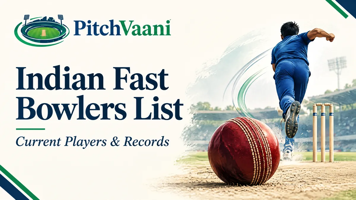 Indian Fast Bowlers List — PitchVaani editorial illustration of pace bowling