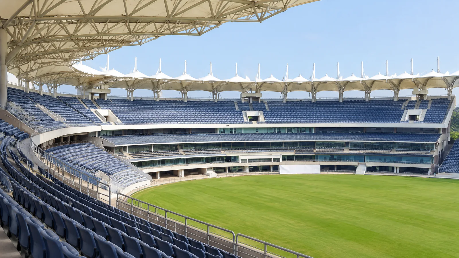 Covered seating arrangement at JSCA International Stadium, Ranchi