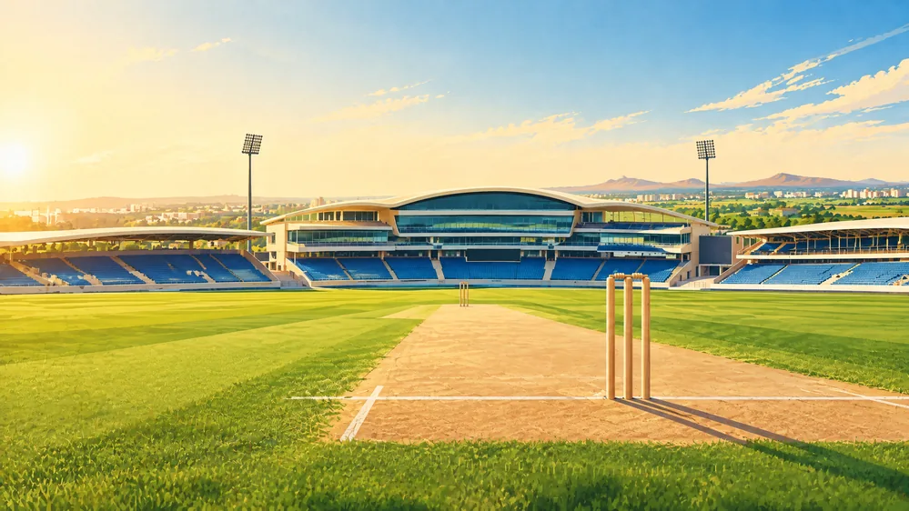 Illustrated cricket pitch in a Rajkot ground