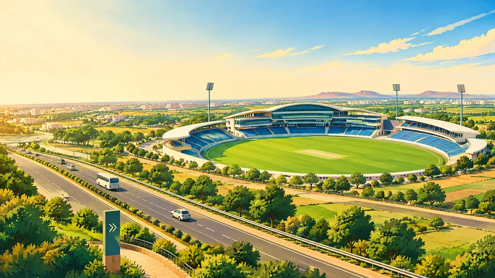 Conceptual illustration of a road towards a cricket venue