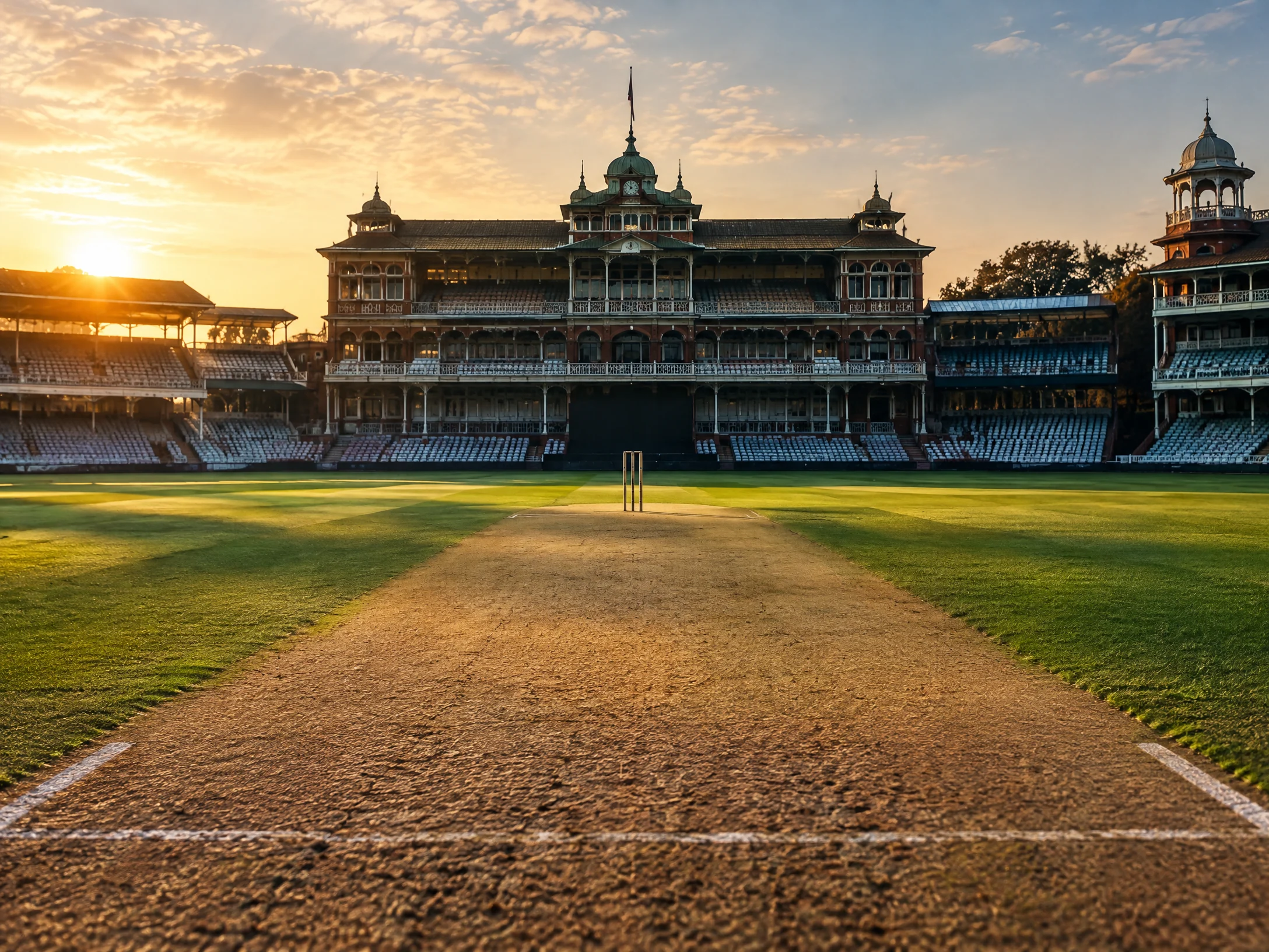 Cricket ground research with a pitch and stadium view