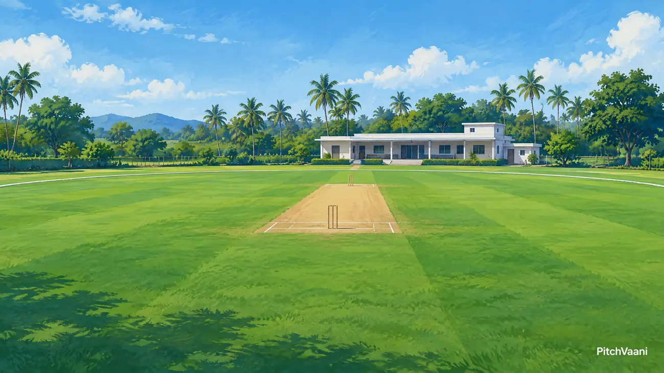 PitchVaani illustration of a Vizianagaram domestic cricket ground; not a venue photograph
