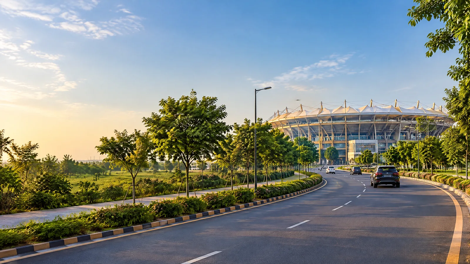 Road approach to Shaheed Veer Narayan Singh International Stadium