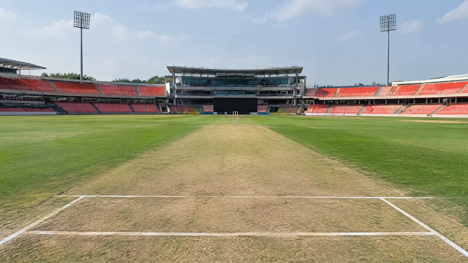 Prepared wicket at Raipur Cricket Stadium in Naya Raipur