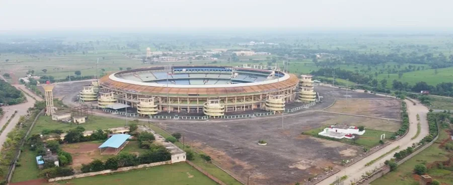 Archival distant aerial photograph of Raipur cricket stadium