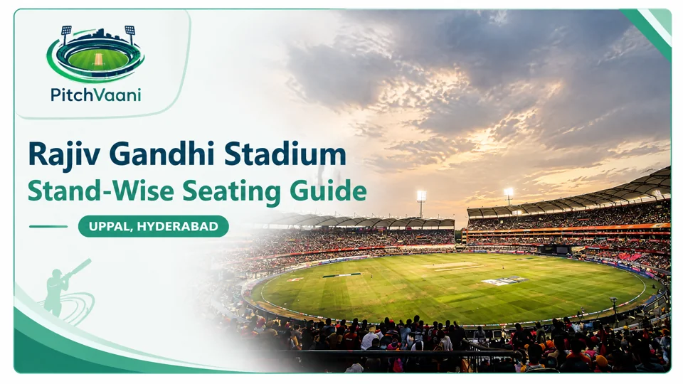 Rajiv Gandhi Stadium Stand-Wise Seating Guide — PitchVaani illustrated editorial cover