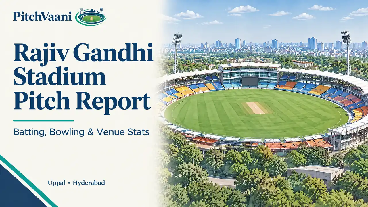 Rajiv Gandhi Stadium Pitch Report — PitchVaani illustration of the Uppal cricket ground in Hyderabad