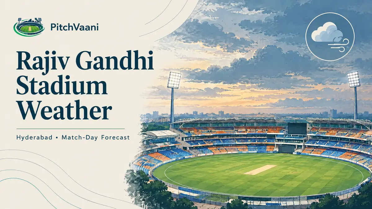 Rajiv Gandhi Stadium weather guide with PitchVaani branding