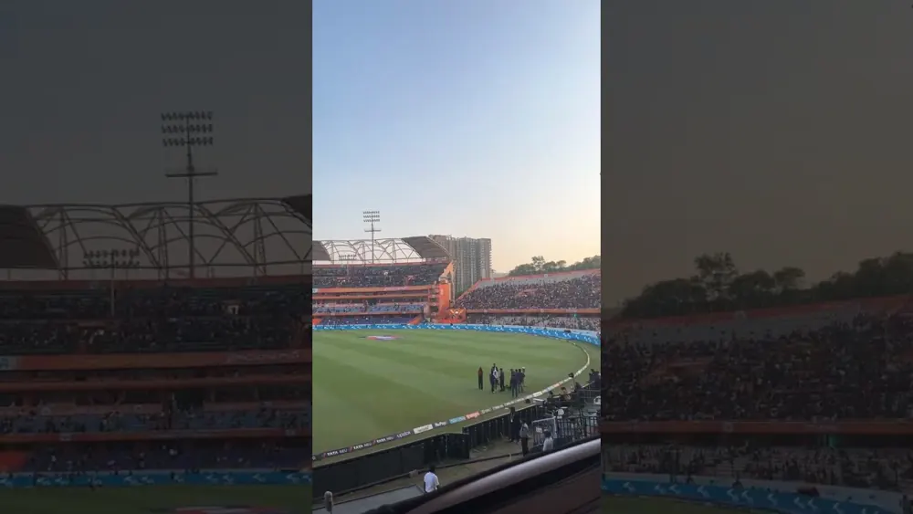 Rajiv Gandhi Stadium North Stand first-floor viewpoint identified by the original video title
