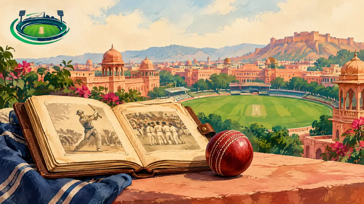 Editorial illustration of Sawai Mansingh Stadium history; not a historical photograph