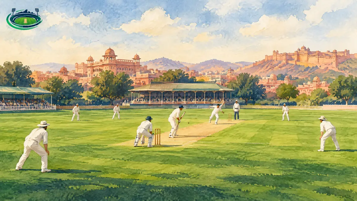 Editorial illustration of Sawai Mansingh Stadium's first international ODI era
