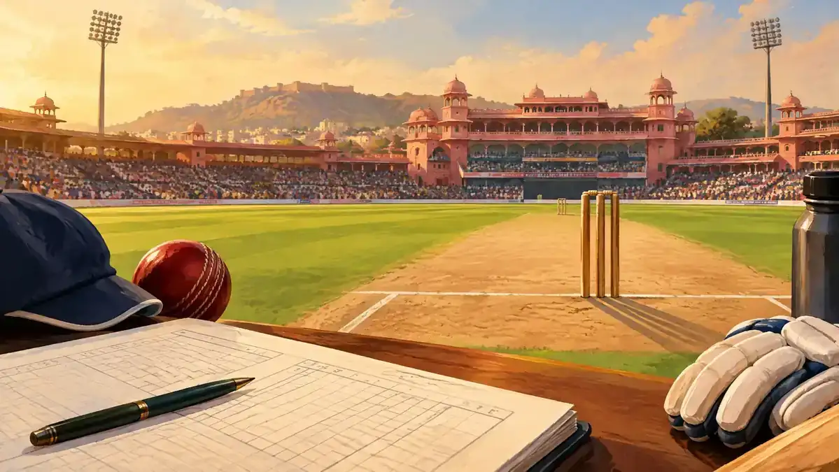 Editorial illustration of an air-travel connection to Jaipur; not an airport photograph