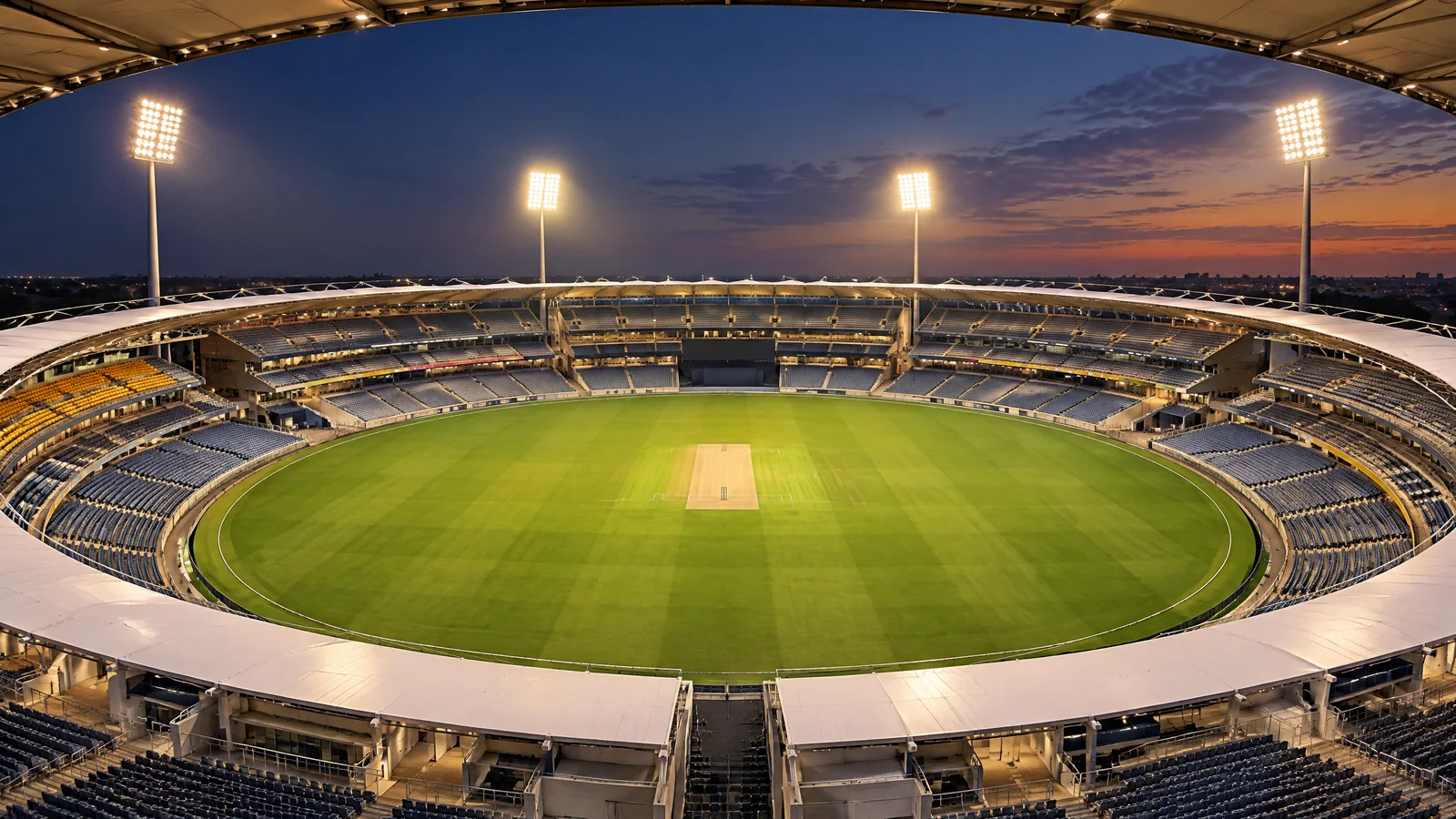 Floodlit international setting at BCA Stadium in Vadodara