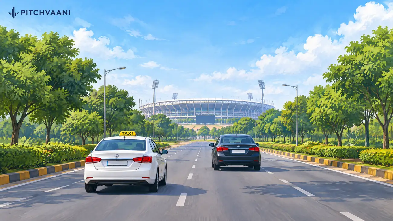 Original PitchVaani road travel illustration; not a route photograph