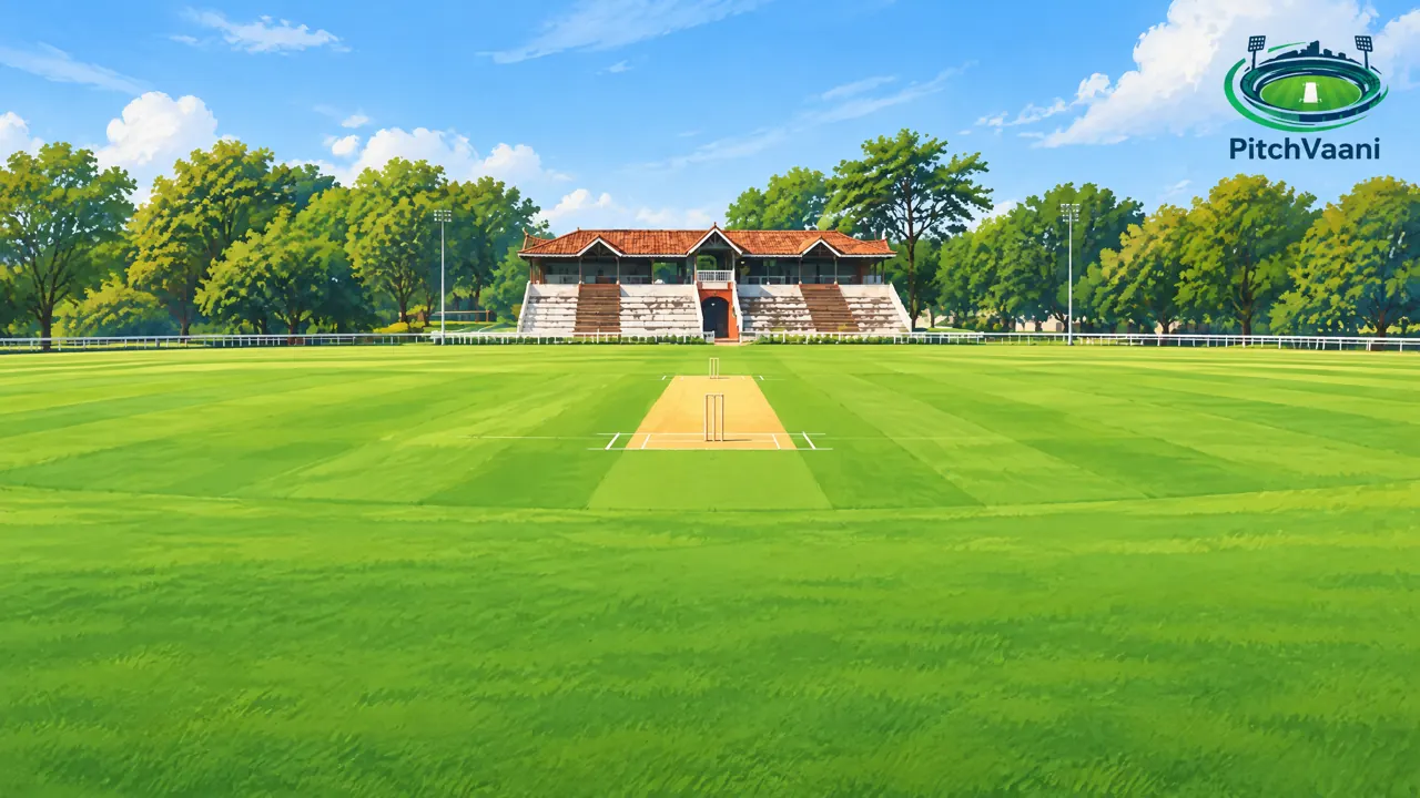 Illustrative daytime cricket ground and low pavilion for the upcoming Chhattisgarh U19 vs Chandigarh U19 fixture