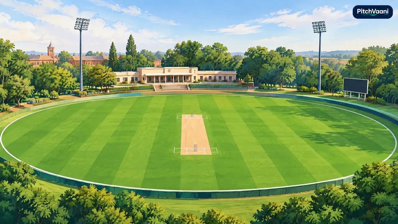 Original illustrative campus-cricket ground scene for Chhattisgarh U19 vs Chandigarh U19: Series Stats