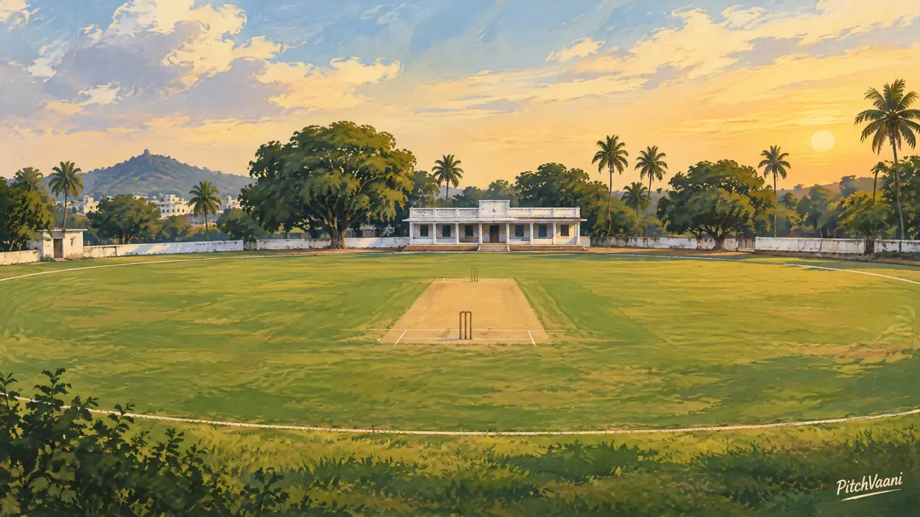 PitchVaani illustration of a Vizianagaram domestic cricket ground; not a venue photograph