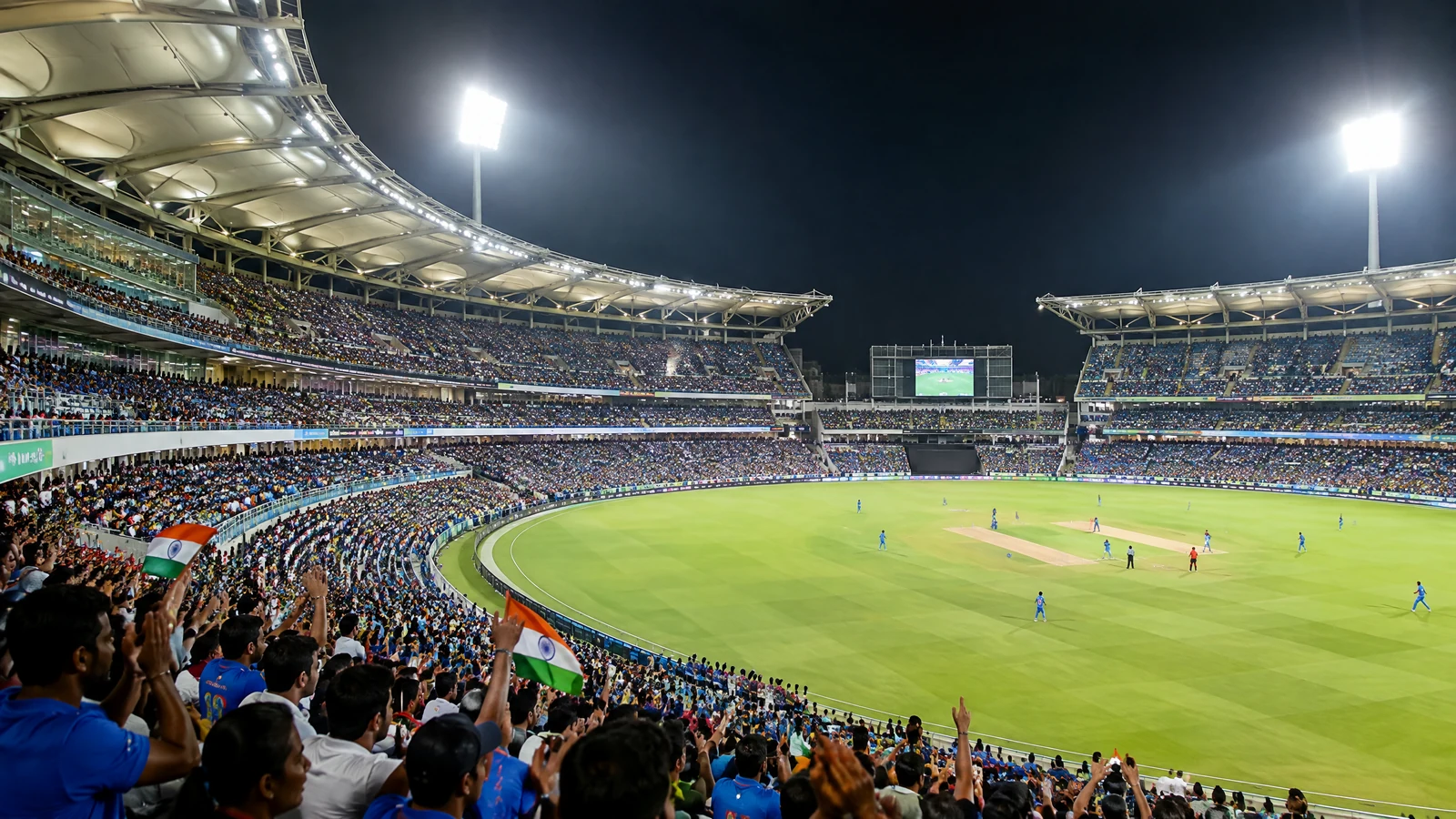 Editorial view of the redeveloped Wankhede Stadium under floodlights in 2011