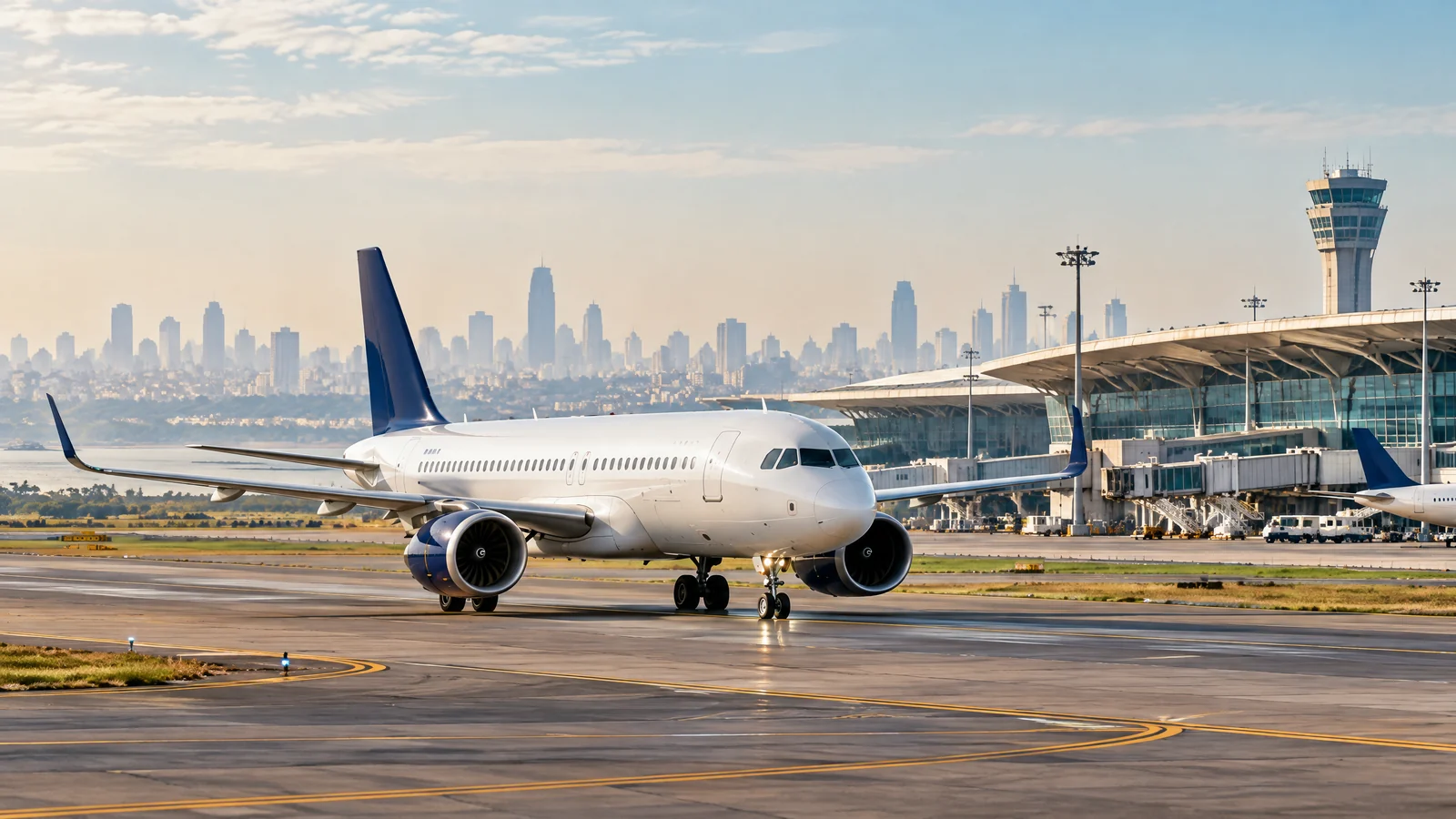 Passenger aircraft arriving at Mumbai airport