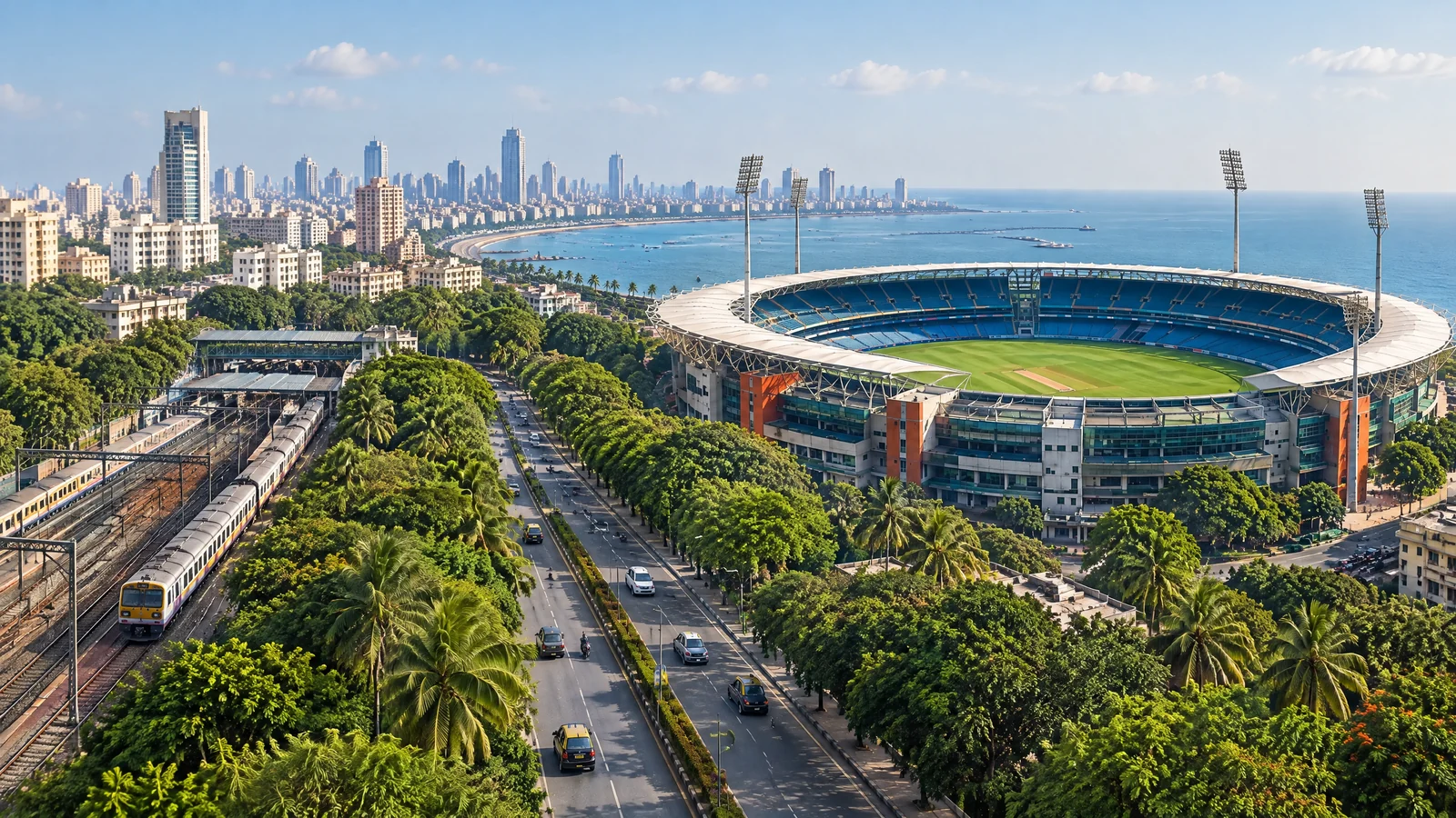 Wankhede Stadium and transport approaches in South Mumbai