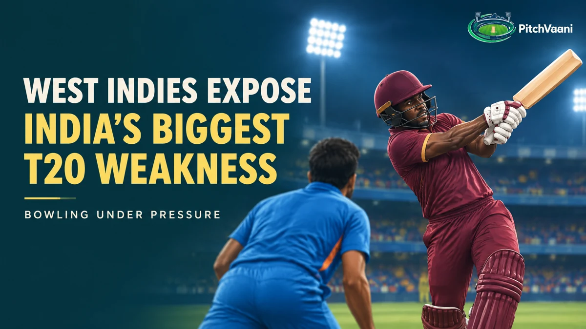 PitchVaani editorial illustration of a maroon-clad cricket batter and an Indian bowler; not an actual Hyderabad match photograph.